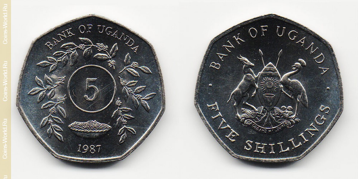 5 shillings 1987, Uganda
