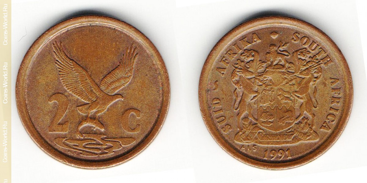2 centavos 1991 Sudáfrica