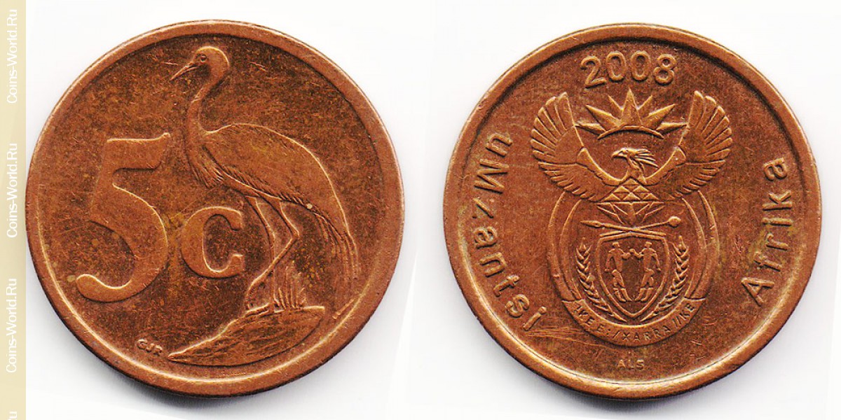 5 centavos 2008, Sudáfrica