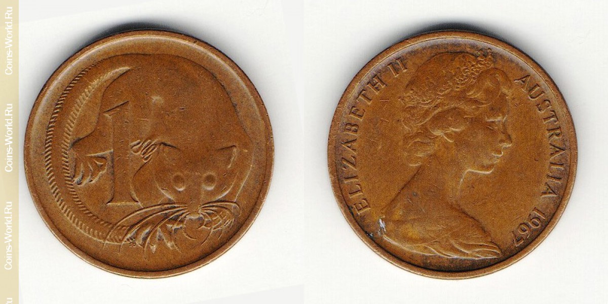 1 cents 1967 Australia-Coin: 1 cent-1967 country Australia, description in the catalog, the value of the coin. The rate is subject to state collectible coins.