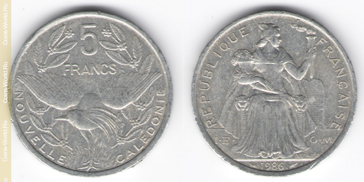 5 francos 1986 Nova Caledônia