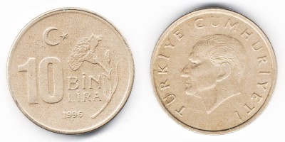 10000 лир 1996 года