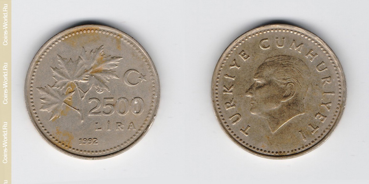 2500 liras 1992 Turquía