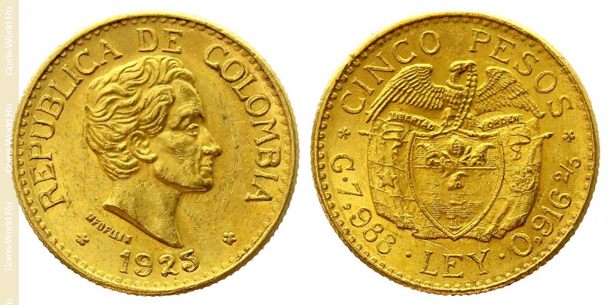 5 pesos 1925, Colômbia