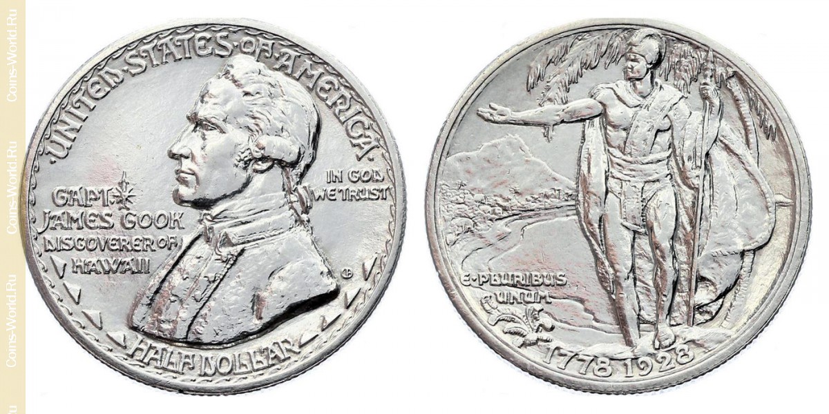 ½ dólar 1928, 150 aniversario - Descubrimiento de las Islas Hawaianas, Estados Unidos