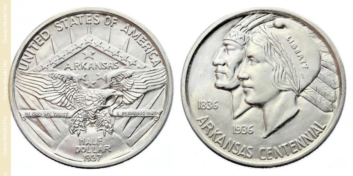 ½ dólar 1937, 100 anos do estado de Arkansas, EUA