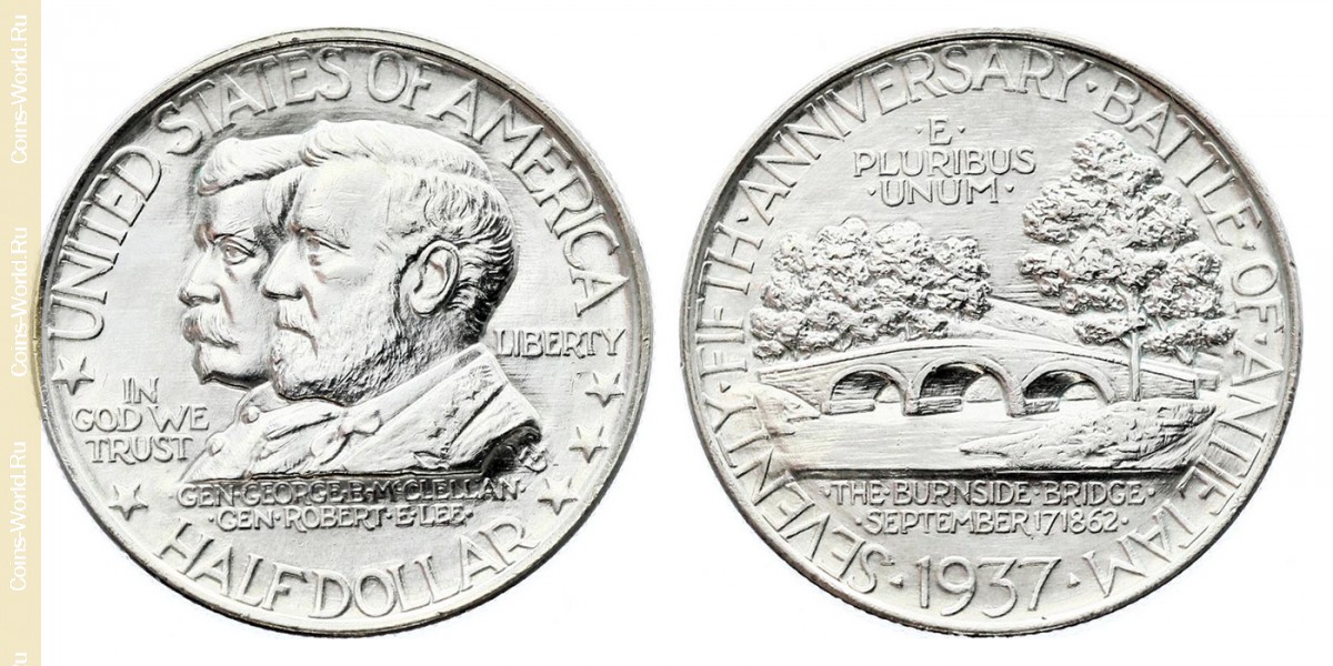 ½ dólar 1937, 75º aniversário da Batalha de Antiitem, EUA