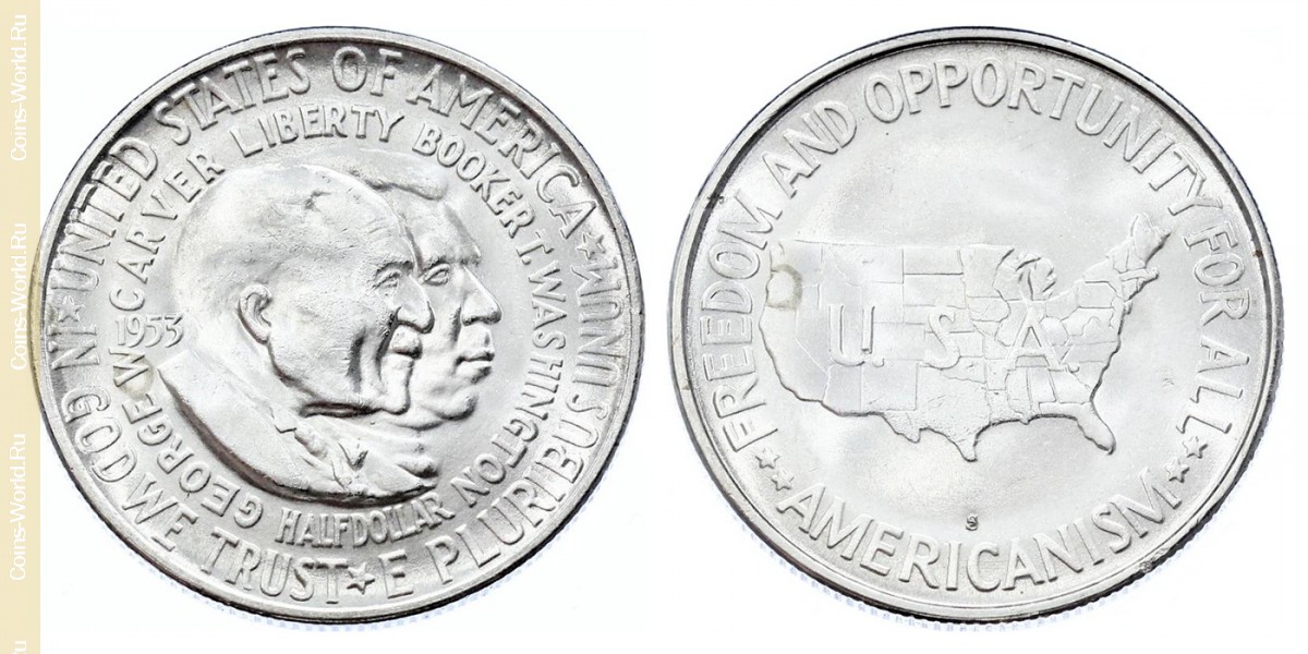 ½ dollar 1953 S, George Washington Carver and Booker T. Washington, USA