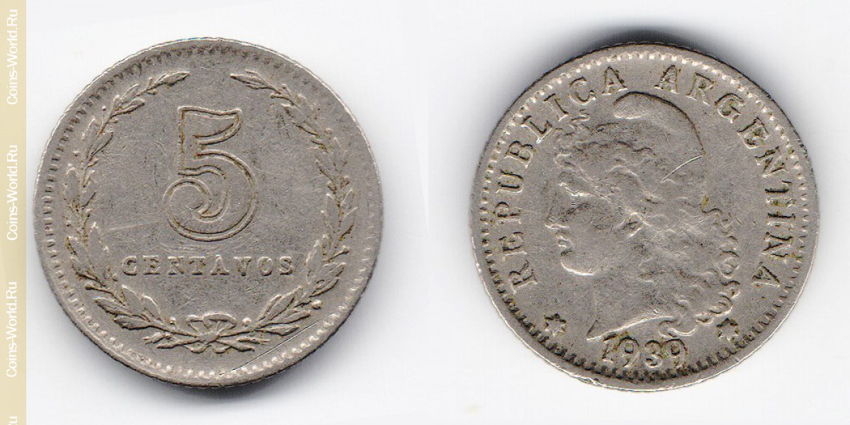 5 centavos 1939, Argentina