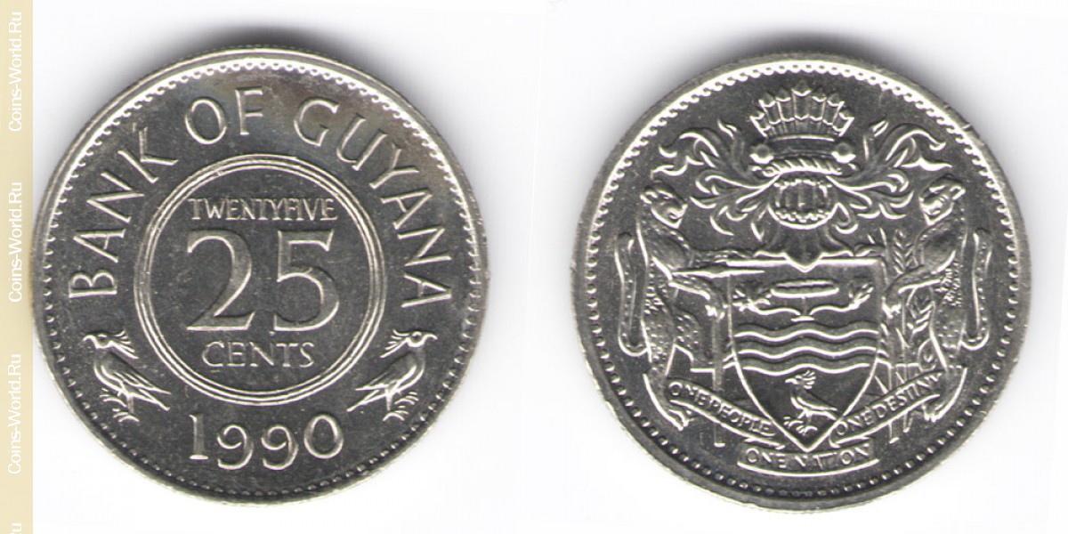 25 центов 1990 года Гайана