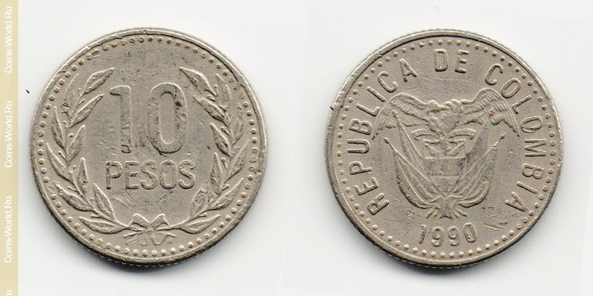 10 песо 1990 года Колумбия