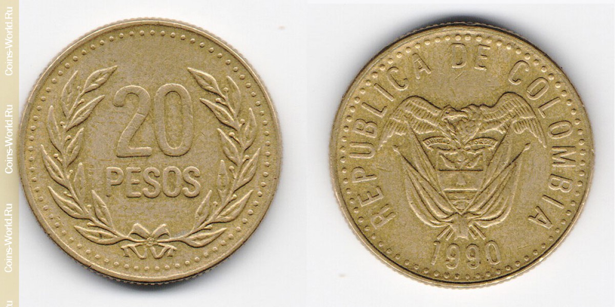 20 песо 1990 года Колумбия