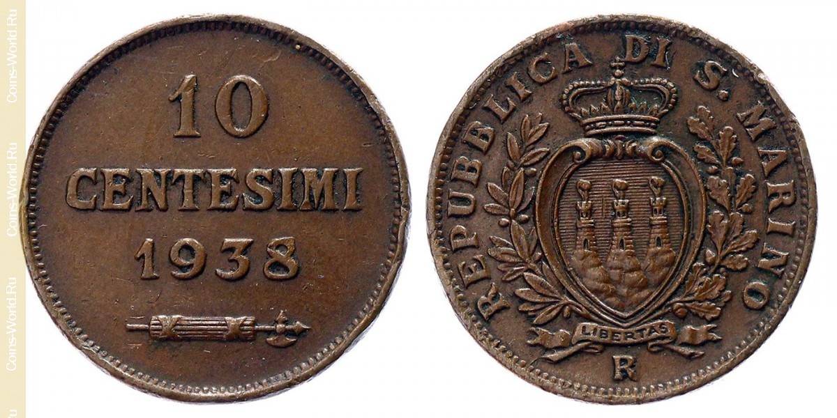 10 centesimi 1938, San Marino