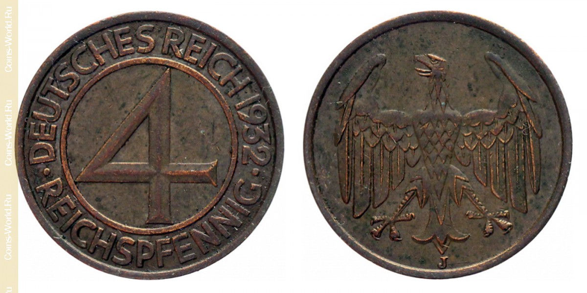 4 reichspfennig 1932 J, Germany
