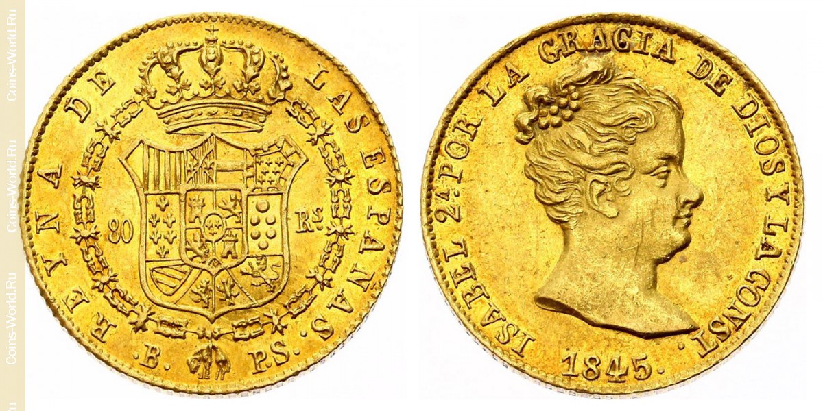 80 Reales 1845 B, Spanien