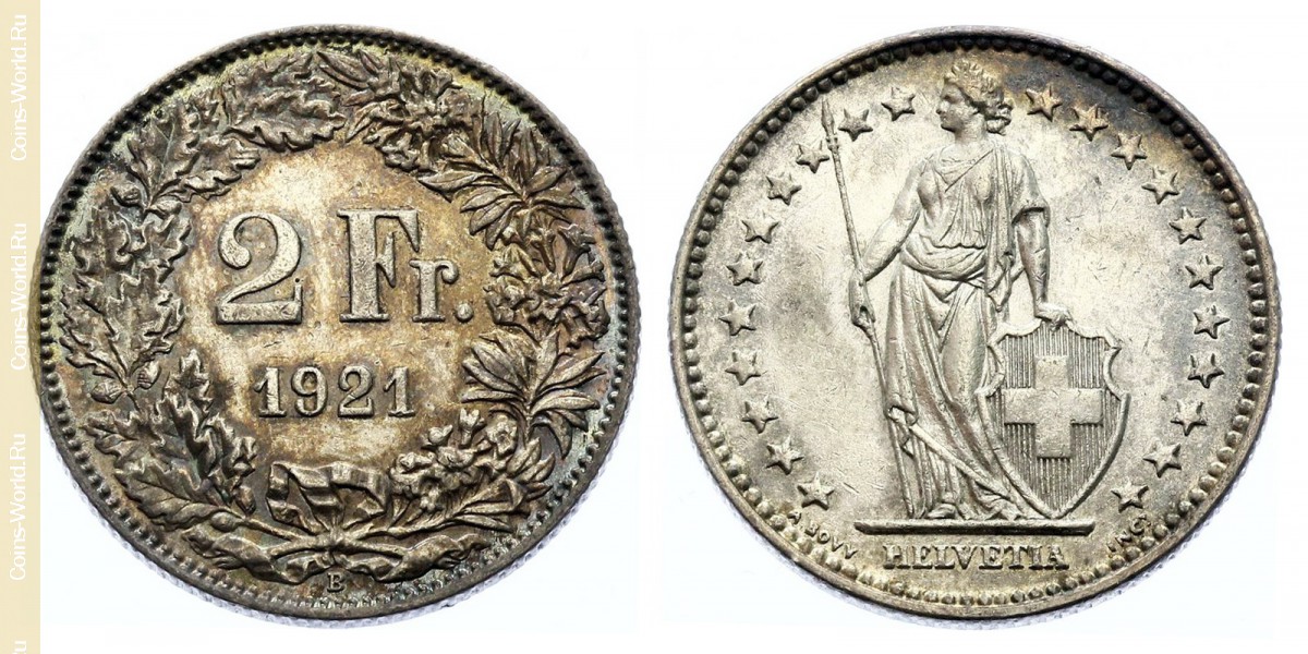 2 francs 1921, Switzerland