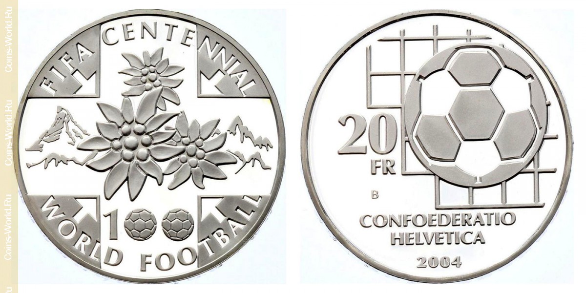 20 francos 2004, 100º Aniversário da FIFA, Suíça