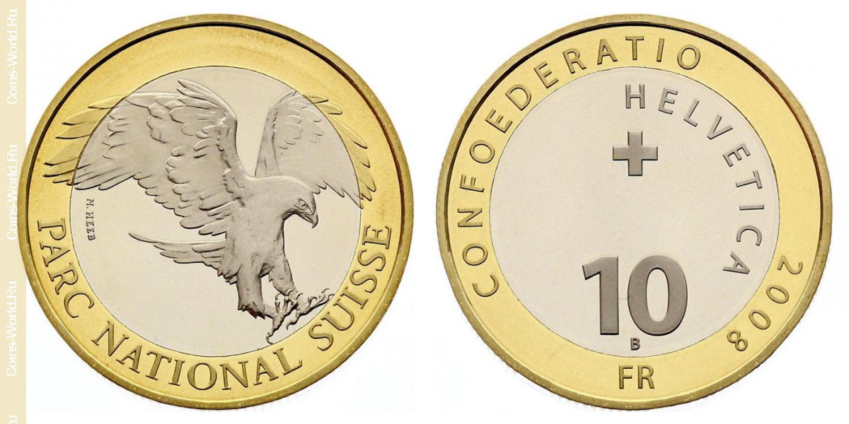 10 francos 2008, Parque Nacional Suíço - Águia Dourada, Suíça