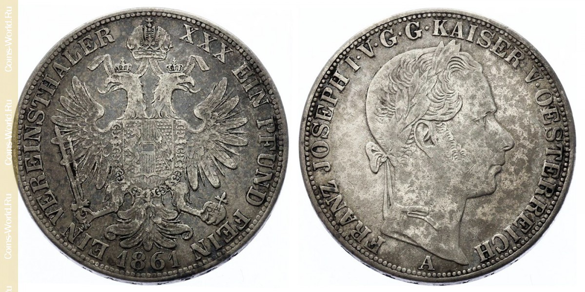 1 vereinstaler 1861 А, Áustria