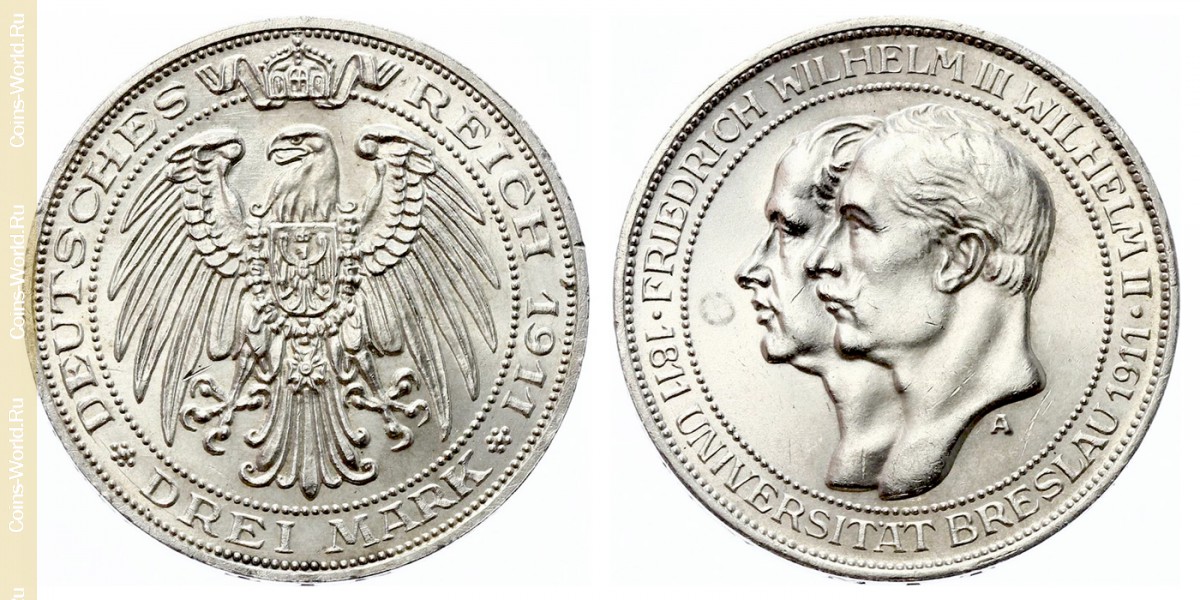 3 марки 1911 года, Бреславский университет, Германская империя