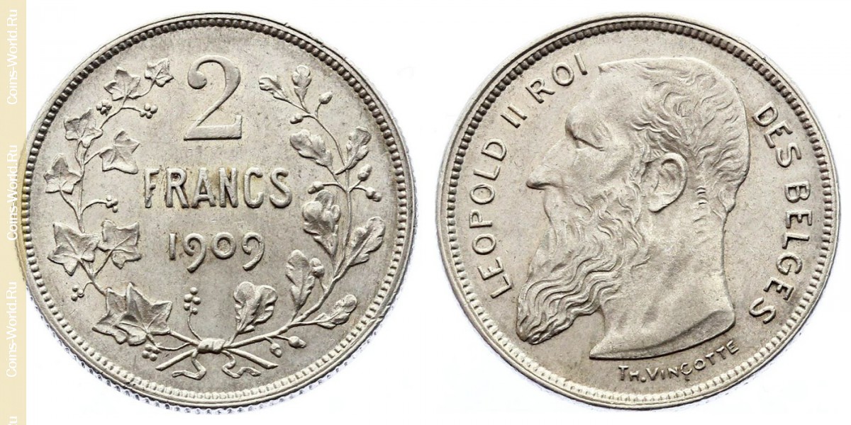2 francs 1909, Belgium