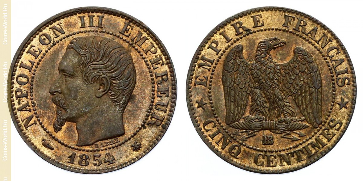 5 сантимов 1854 года BB, Франция