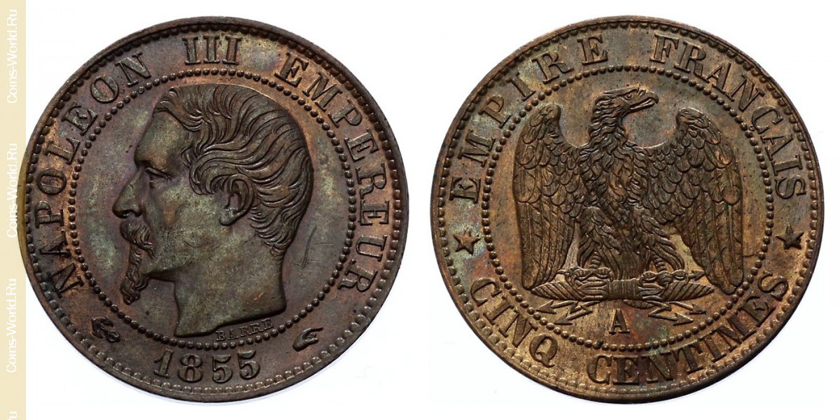 5 cêntimos 1855 A, França