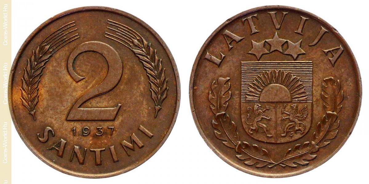 2 сантима 1937 года, Латвия