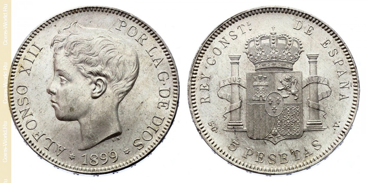 5 pesetas 1899, Spain