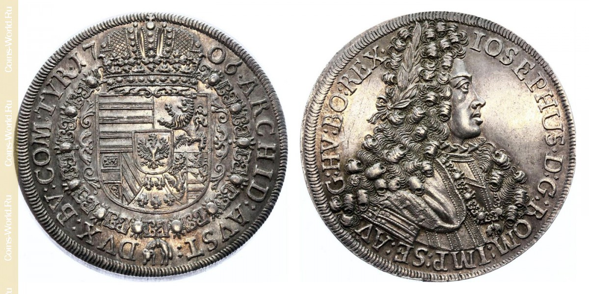 1 Táler 1706, O escudo com 5 os brasões de armas no verso do, Áustria