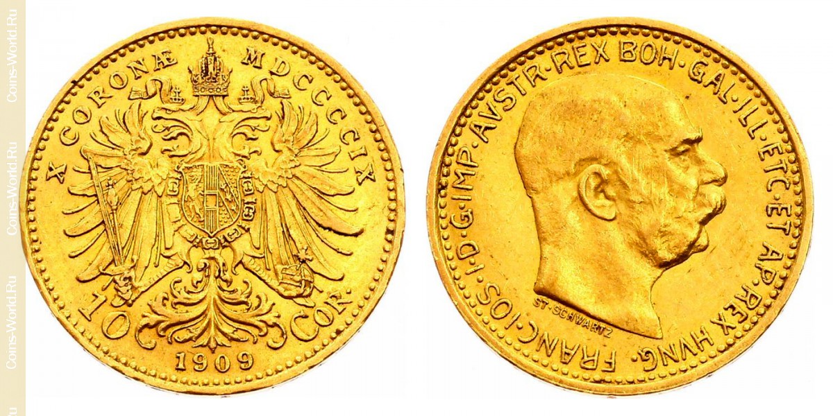 10 coronas 1909, Austria