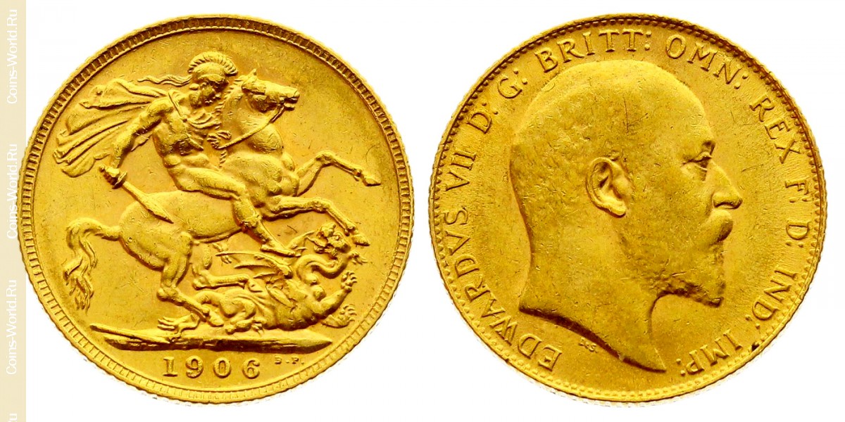 1 фунт (соверен) 1906 года, Великобритания