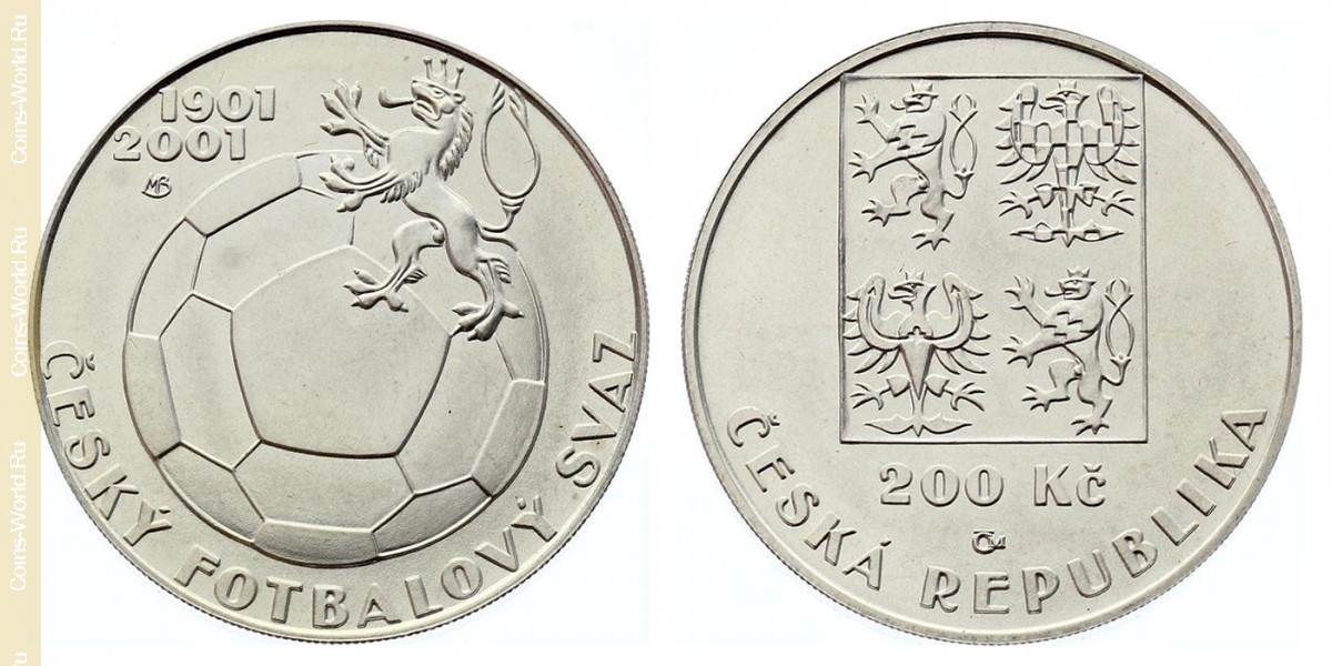 200 coronas 2001, 100 aniversario - Fundación de la Asociación Checa de Fútbol, República Checa
