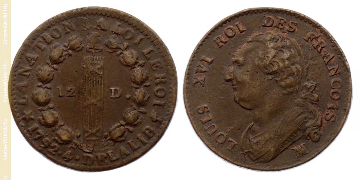 12 deniers (dinheiro) 1792 MA, França