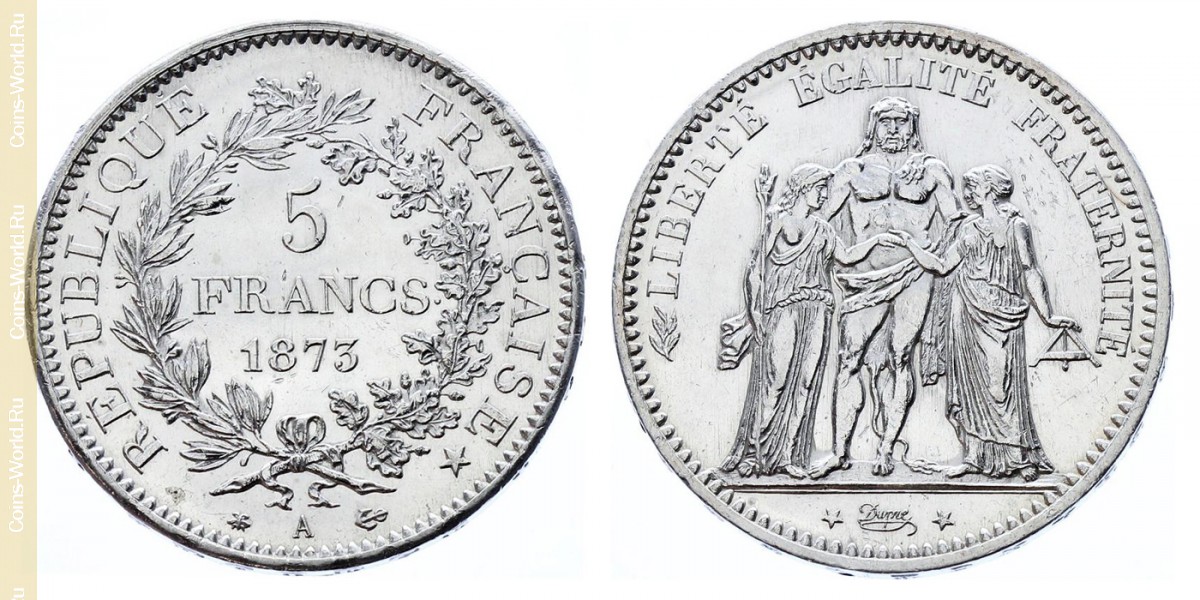 5 francos 1873 A, Francia