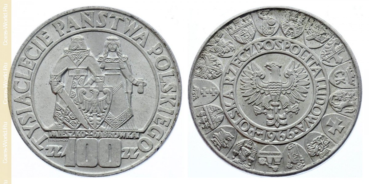 100 zlotych 1966, Milenio polaco, Polonia