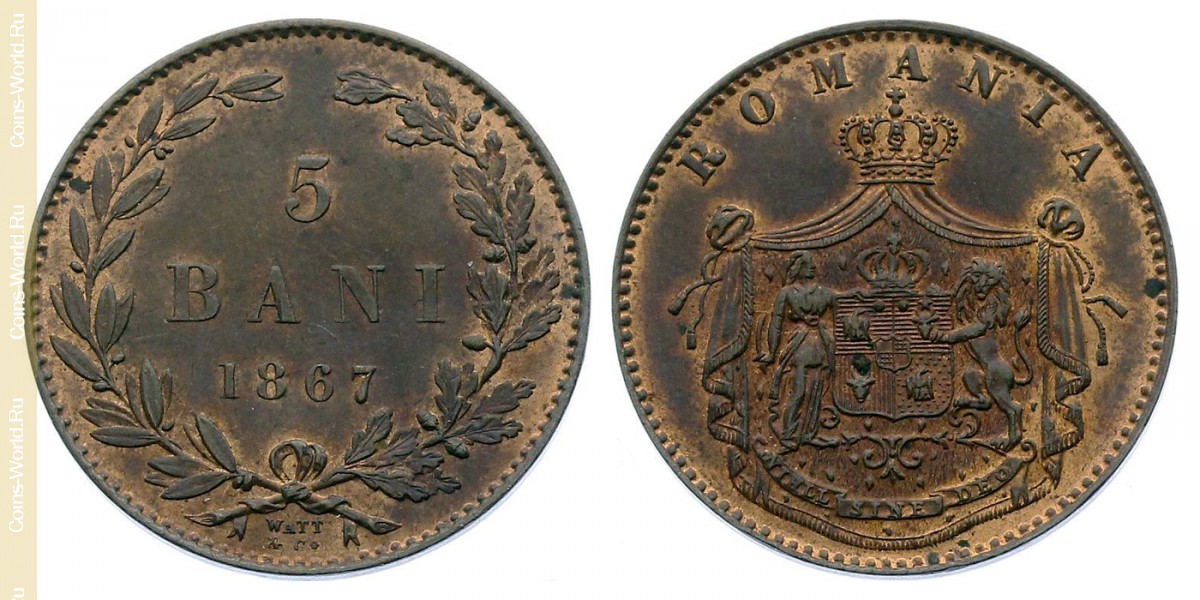 5 bani 1867, WATT & CO, Romania