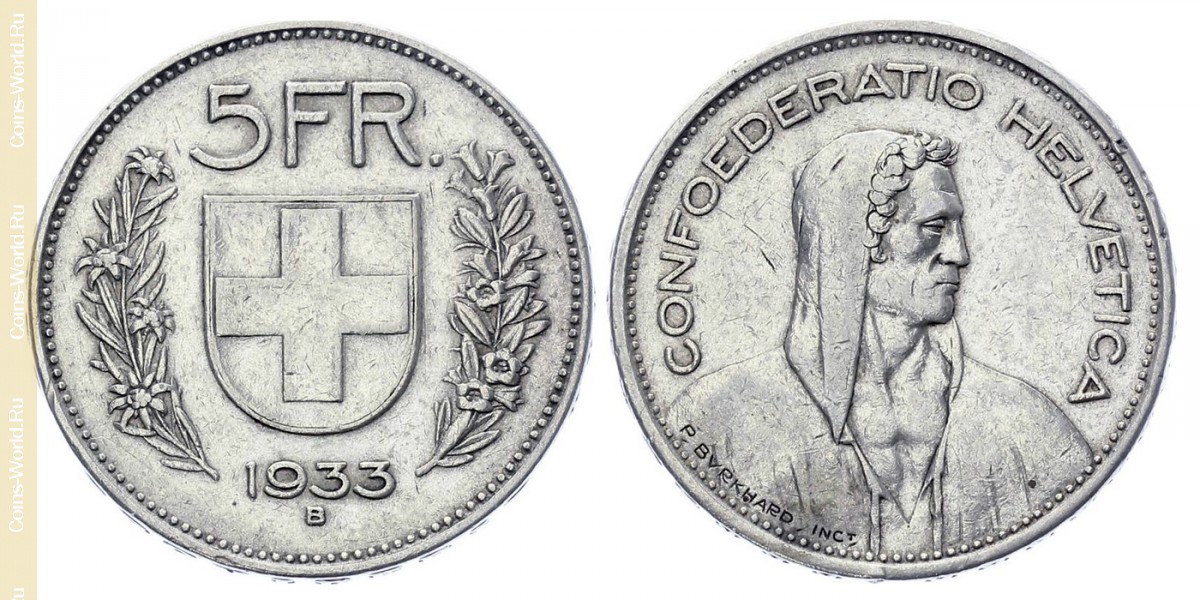 5 francs 1933, Switzerland