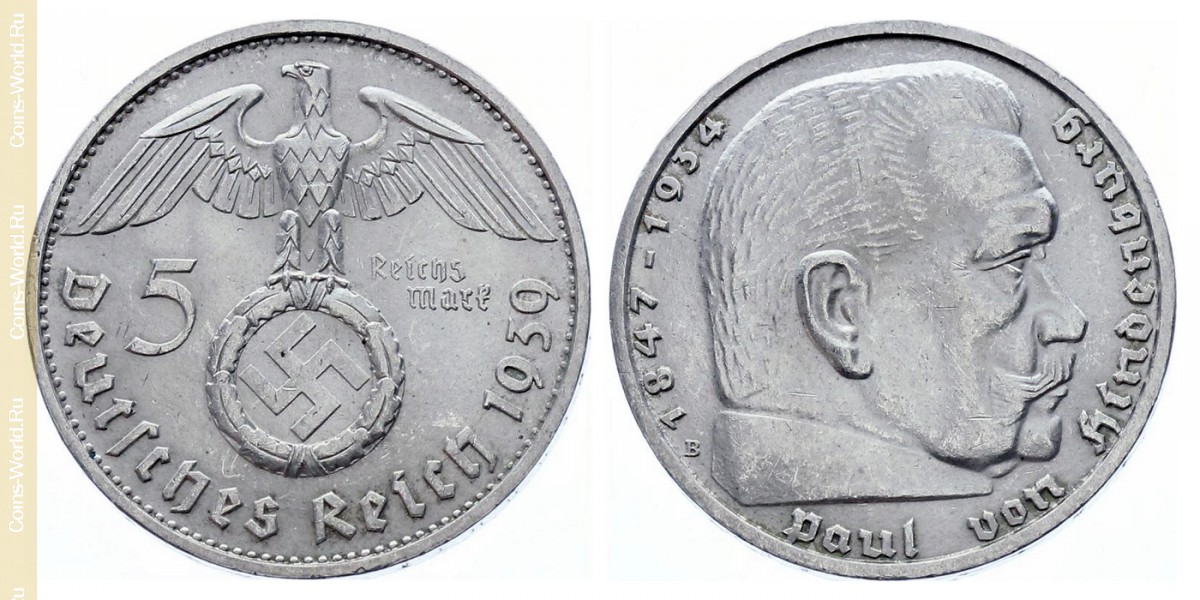 5 reichsmark 1939 B, Alemanha - Terceiro Reich