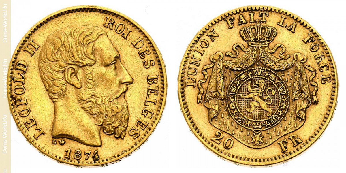 20 francs 1874, Belgium