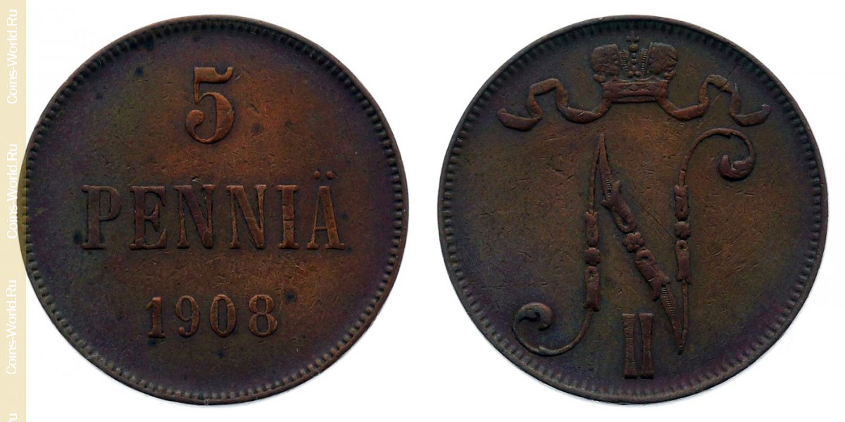 5 penniä 1908, Finland