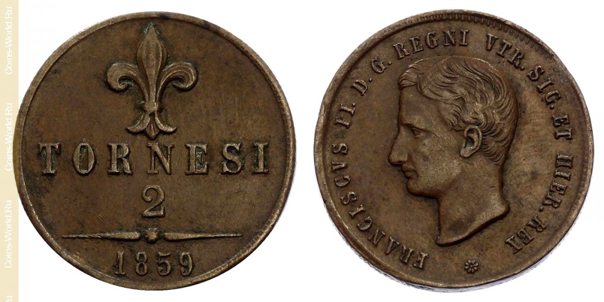 2 tornesi 1859,  Lily on the reverse, Two Sicilies