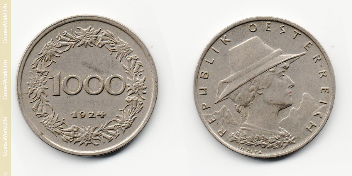 1000 coroas 1924, Áustria