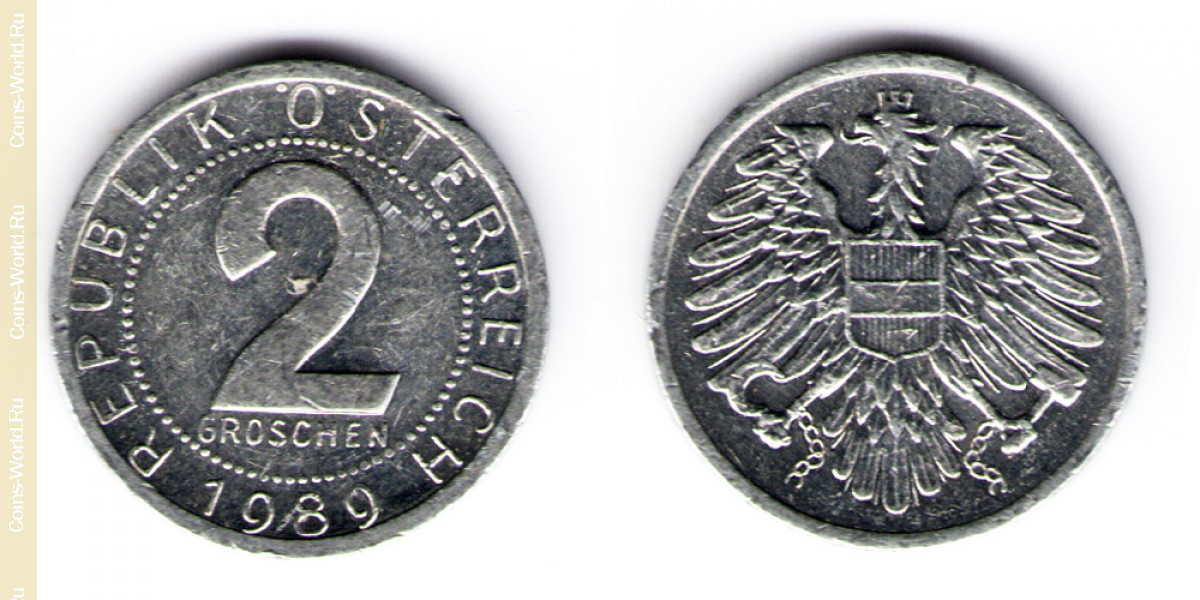 2 groschen  1989 Áustria