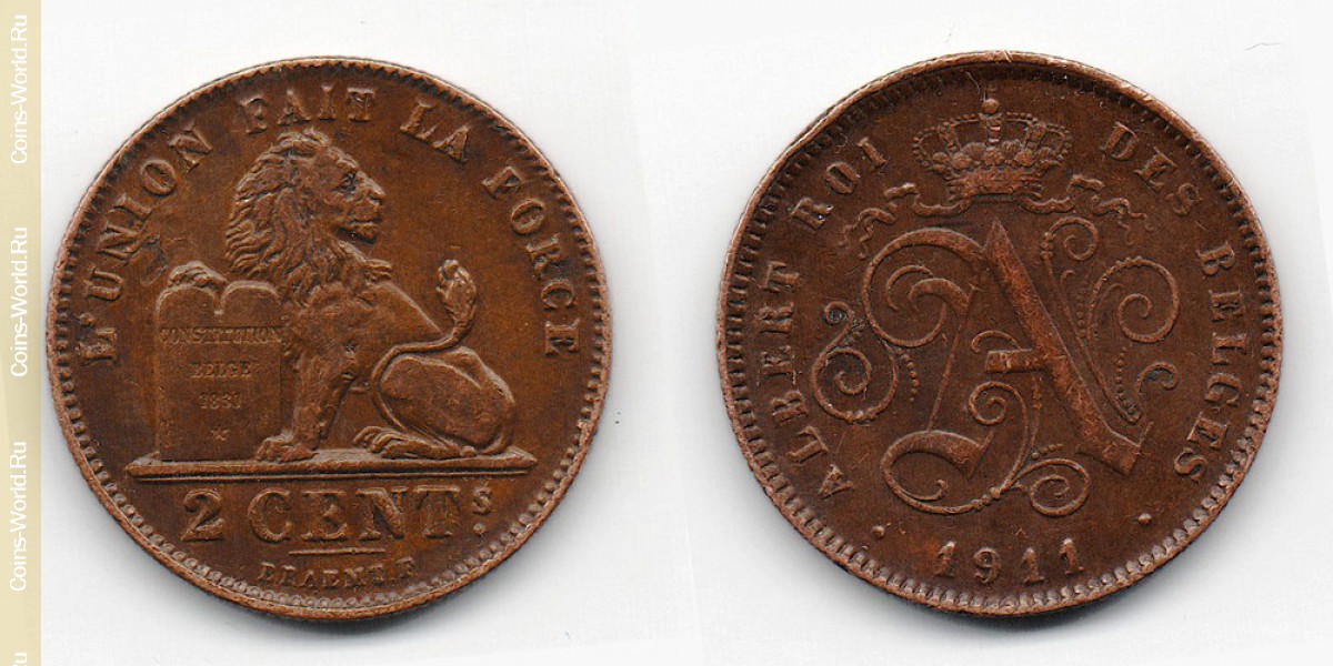 2 centimes 1911 Belgium