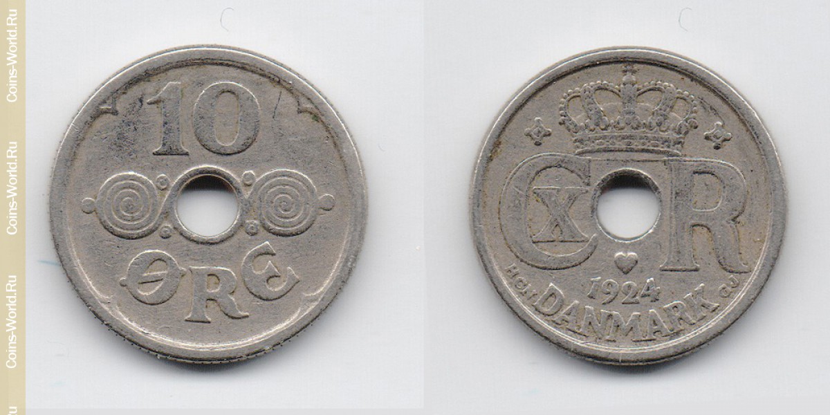 10 ore 1924 Denmark-Coin: 10 ore 1924, the country Denmark, the catalog description, the value of the coin. The rate is subject to state collectible coins.