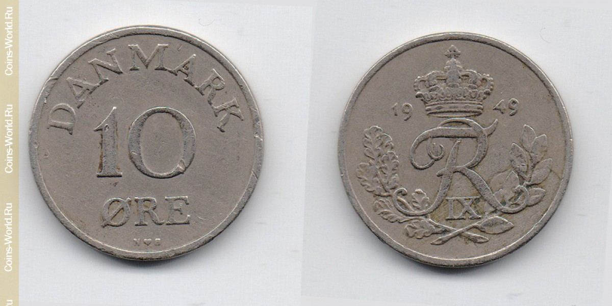 10 ore 1949 Denmark-Coin: 10 ore 1949, the country Denmark, the catalog description, the value of the coin. The rate is subject to state collectible coins.