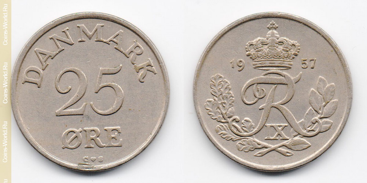 25 ore 1957 Denmark-Coin: 25 ore 1957, the country Denmark, the catalog description, the value of the coin. The rate is subject to state collectible coins.