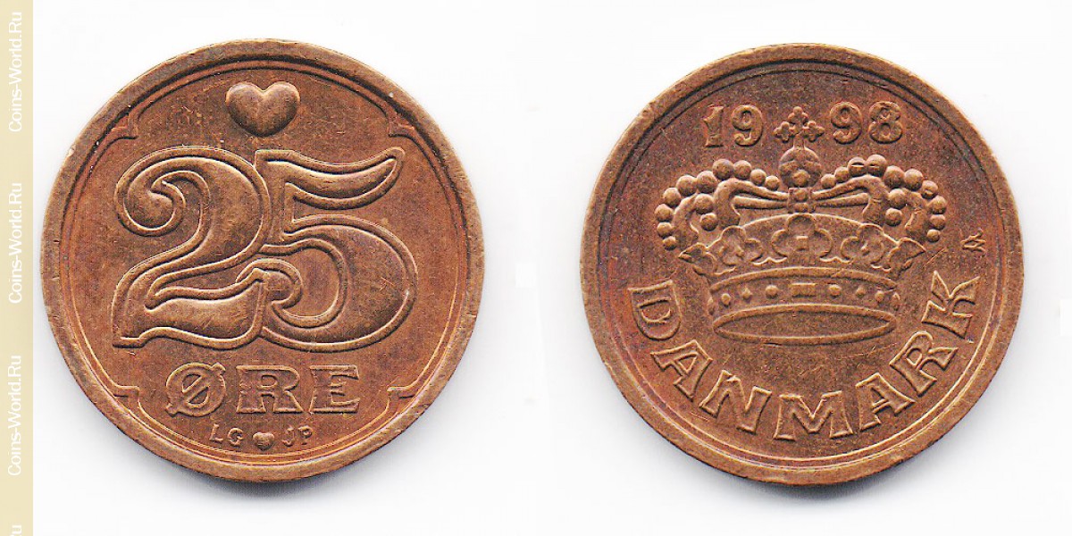 25 ore 1998 Denmark-Coin: 25 ore 1998, the country Denmark, the catalog description, the value of the coin. The rate is subject to state collectible coins.
