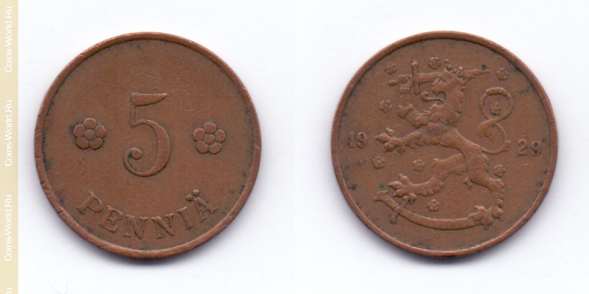 5 penniä 1929 Finland